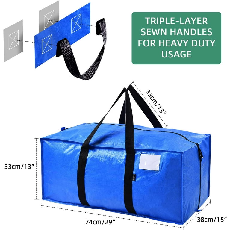 Moving Bags Heavy Duty Extra Large, Blue Moving Totes Bag with Zippers  Backpack Handles for Clothes, Moving Boxes Dorm College Packing