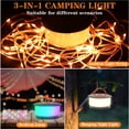 thumbnail image 5 of TOHETO Camping Lights, 3-in-1 Outdoor Camping String Lights with 19 Lighting Modes, 32.8FT 2200mAH Rechargeable IPX4 Waterproof Hanging Lights for Tent, Yard, Hiking & Decoration, Black Orange, 5 of 14