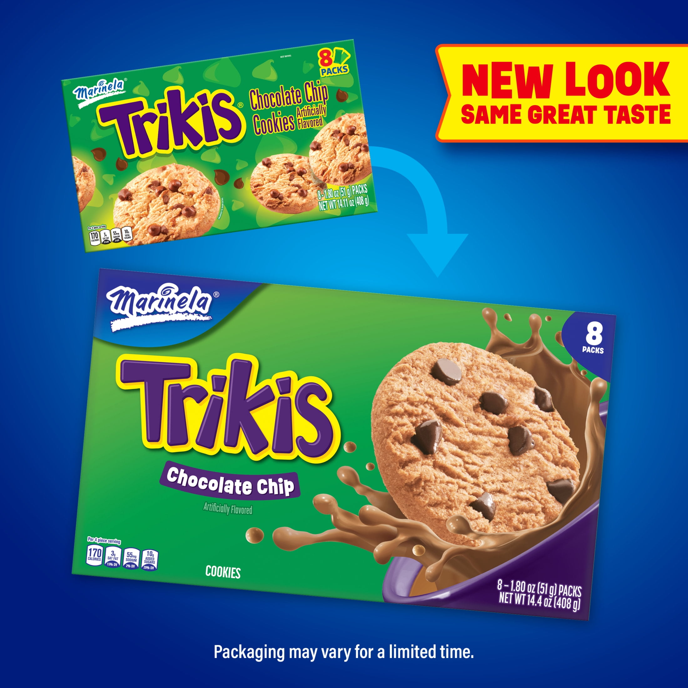 Marinela Trikis Chocolate Chip Cookies, 8 packs, Cookies, 14.11 oz Box