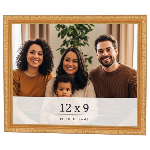 12x9 Frame Gold Solid Wood Picture Frame Width 1.125 Inches | Interior Frame Depth 0.375 Inches |