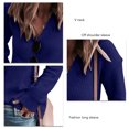 thumbnail image 4 of Suéter de punto Cuello en V Hombro caído Manga larga Color puro Suéter casual para mujer Azul S, 4 of 5