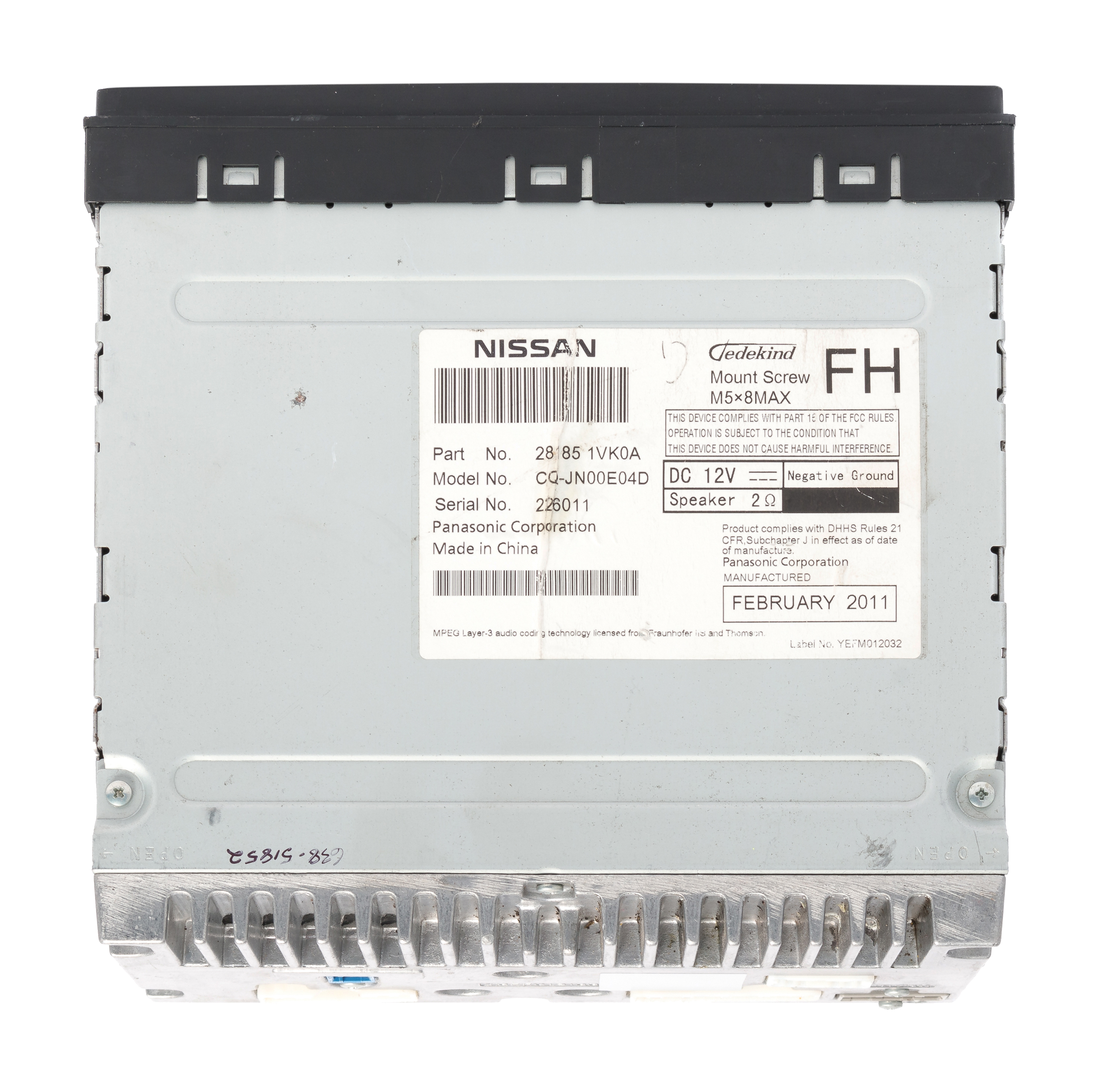 Restored 2011-2012 Nissan Rogue AM FM Radio Single Disc CD w Display 281851VK0A Opt PY22G (Refurbished)