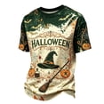 thumbnail image 2 of Yuaguia Halloween Shirts for Men, Glowing Eyes Skull Pumpkin Crewneck Short Sleeve T-Shirt, Vintage Halloween Graphic Tee for Daily Wear & Party, 2 of 8