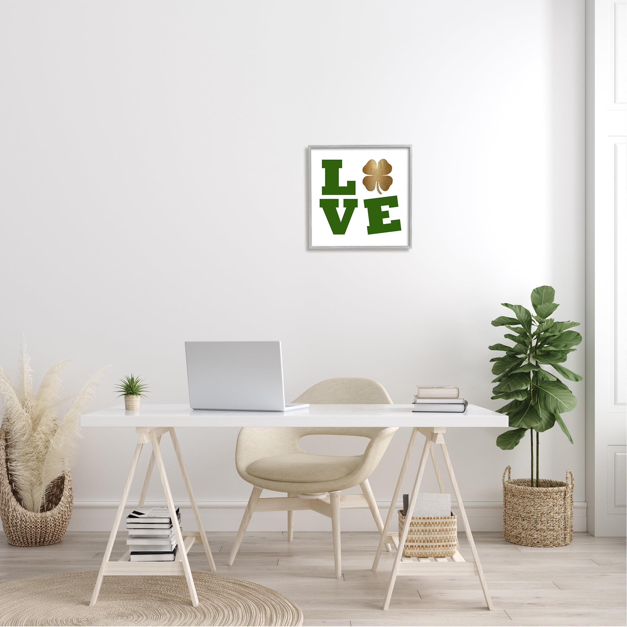 Stupell St Patrick's Day Clover Love Symbol Holiday Painting Gray Framed Art Print Wall Art