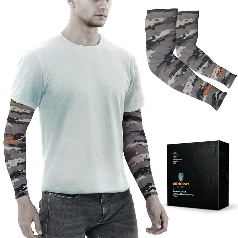 ARMORAY Arm Sleeves for Men & Women- UV Sun Protection - Tattoo Cover Up -  Athletic Sports Sleeve for Golf Running Football (Gray Camo 1 Pair)