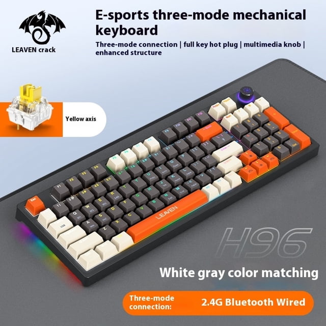 H96 three-mode mechanical keyboard Bluetooth wireless gaming keyboard