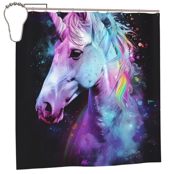 Rateoe Rainbow Spotted White Horse Shower Curtain - Fancy Bathroom Shower Curtain Sets - Waterproof Shower Curtain with Hooks with 12 Plastic Hooks 72x72 Inches