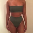 thumbnail image 1 of Lefu Summer Women's Sexy Solid Color Tube Tops Bikini 2pcs Set Swimsuit No Chest Pad, 1 of 8