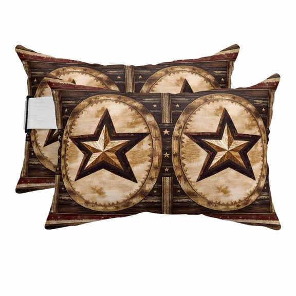 Outdoor Pillow for Chaise Lounge Chair Retro Western Star on Wood Headrest Pillow Set of 2,11x16 inch, Farmhouse Texas Pentagram Waterproof Head Lumbar Pillows for Patio Pool Beach
