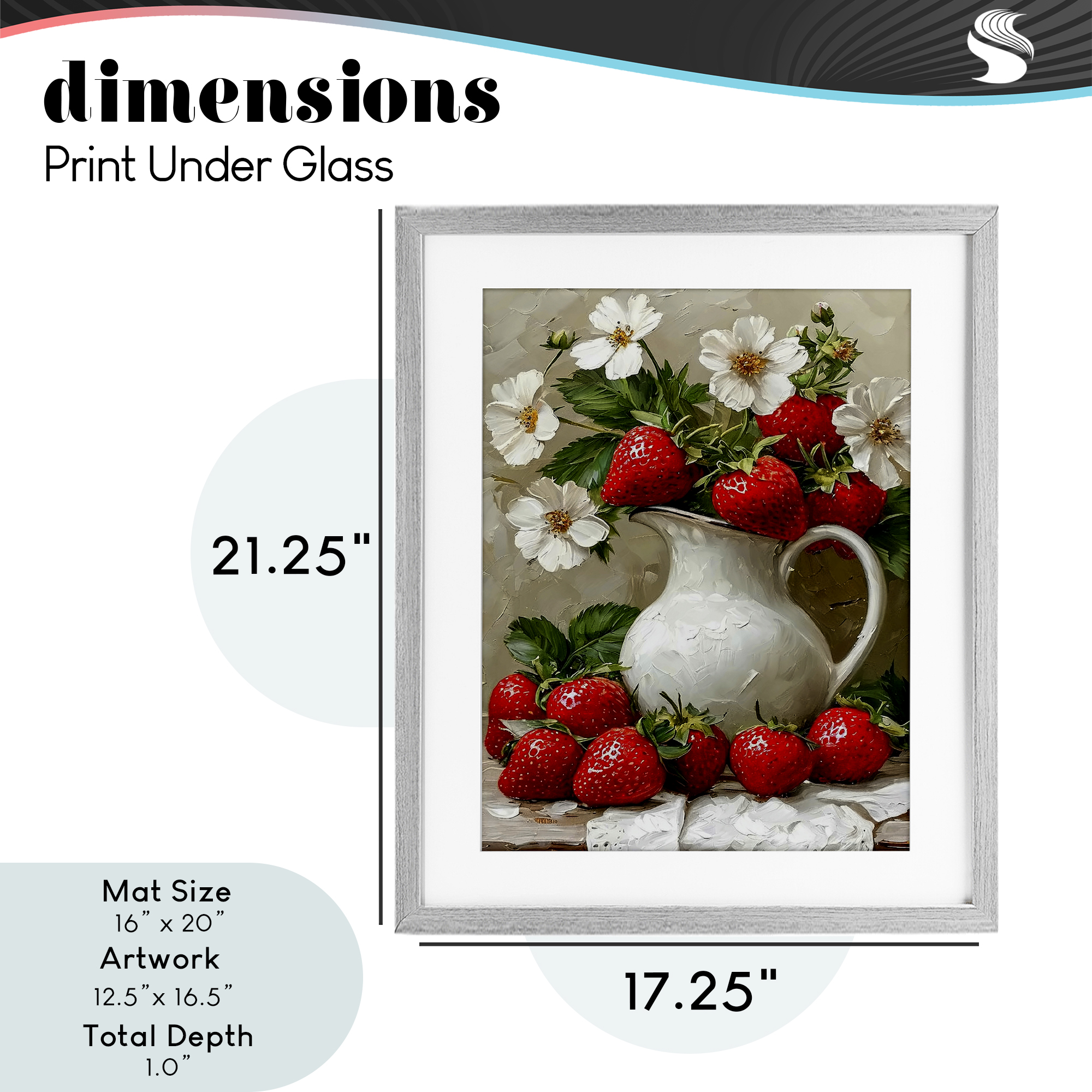 Painterly Strawberries Still Life Gray Framed Print Under Glass, design by Lettered and Lined