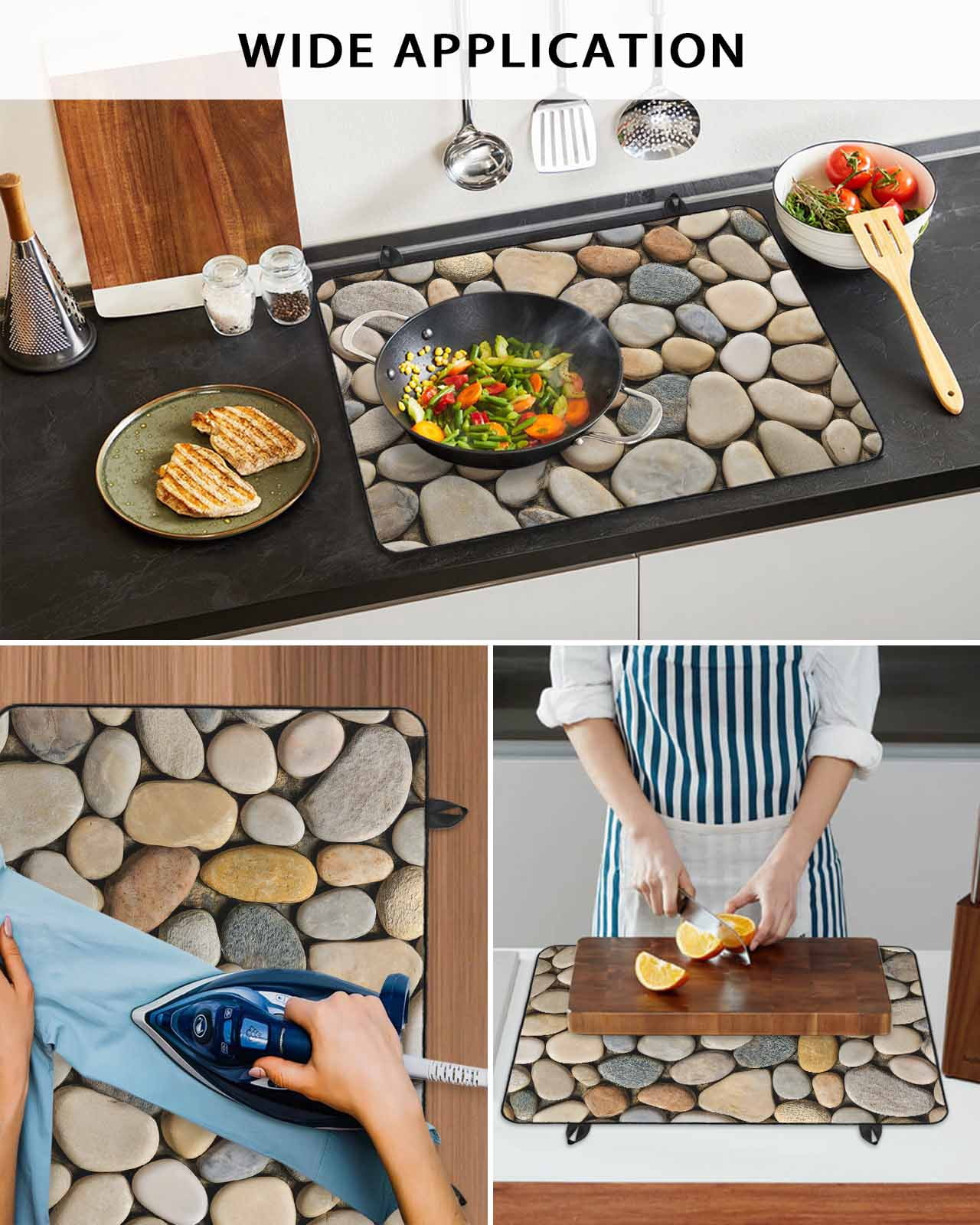 Large Induction Cooktop Protector Mat Cobblestones Stove Top Covers for Electric Stove, Gravel Rock Natural Stones Pattern Art Decorative Stove Burner Cover Mats, Glass Top Stove Cover