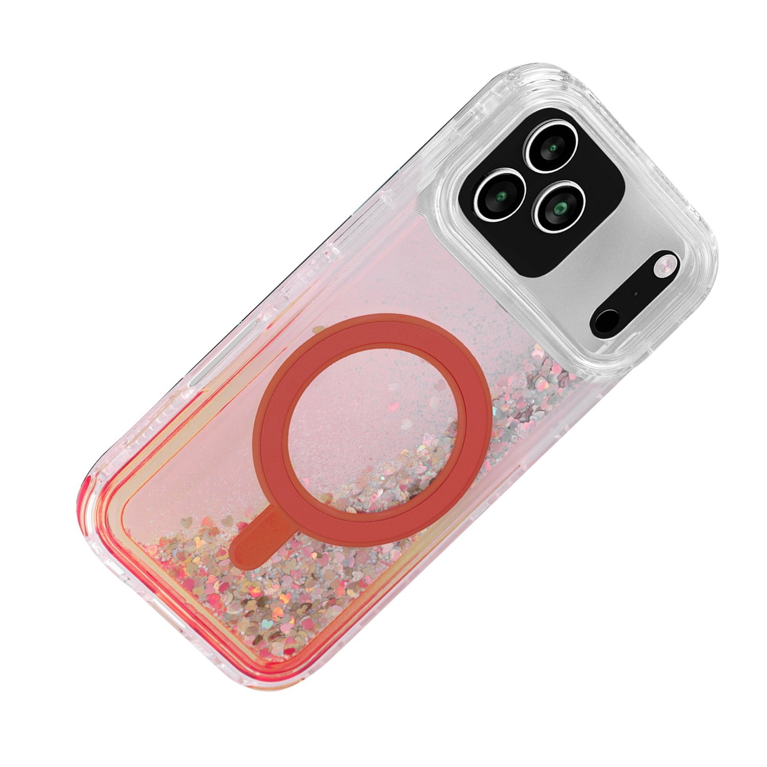 Liquid Glitter Wireless Charging Bumper Case for iPhone 17 Pro Max - Red