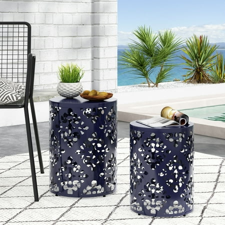 Soto Metal Outdoor Side Tables, Set of 2, Navy Blue