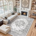 thumbnail image 2 of NewBuros 8'x10' Area Rugs, Machine Washable Non Slip Rugs for Living Room, Low Pile Water Repellent Soft Vintage Print Pattern Bedroom Carpet, Black & Gray, 2 of 10