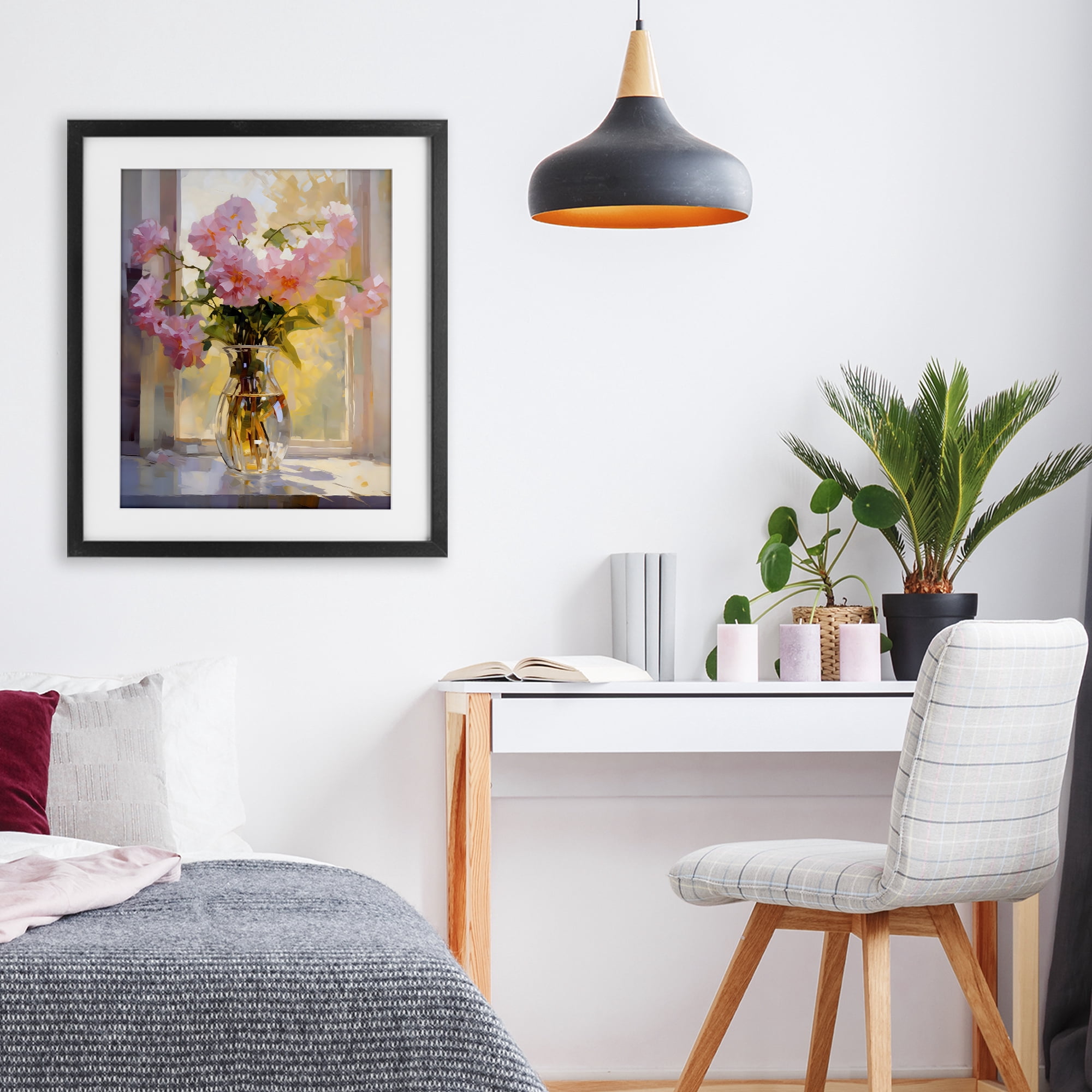 Stupell Industries Pink Flowers in Sunlit Vase Black Framed Print Under Glass, design by Creative Studio