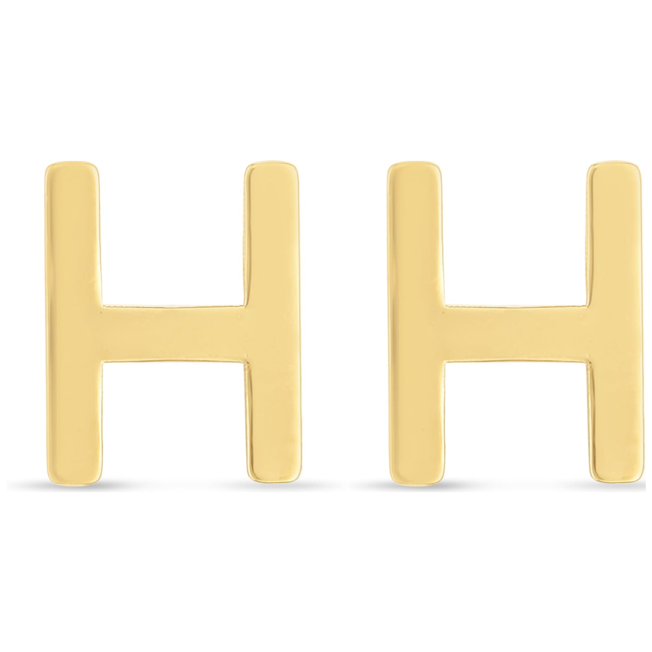 Karat Rush 14KT Yellow Gold High Polished Block Initial Studs "H" with Post-with-Friction-Back. Adult Unisex. No stones