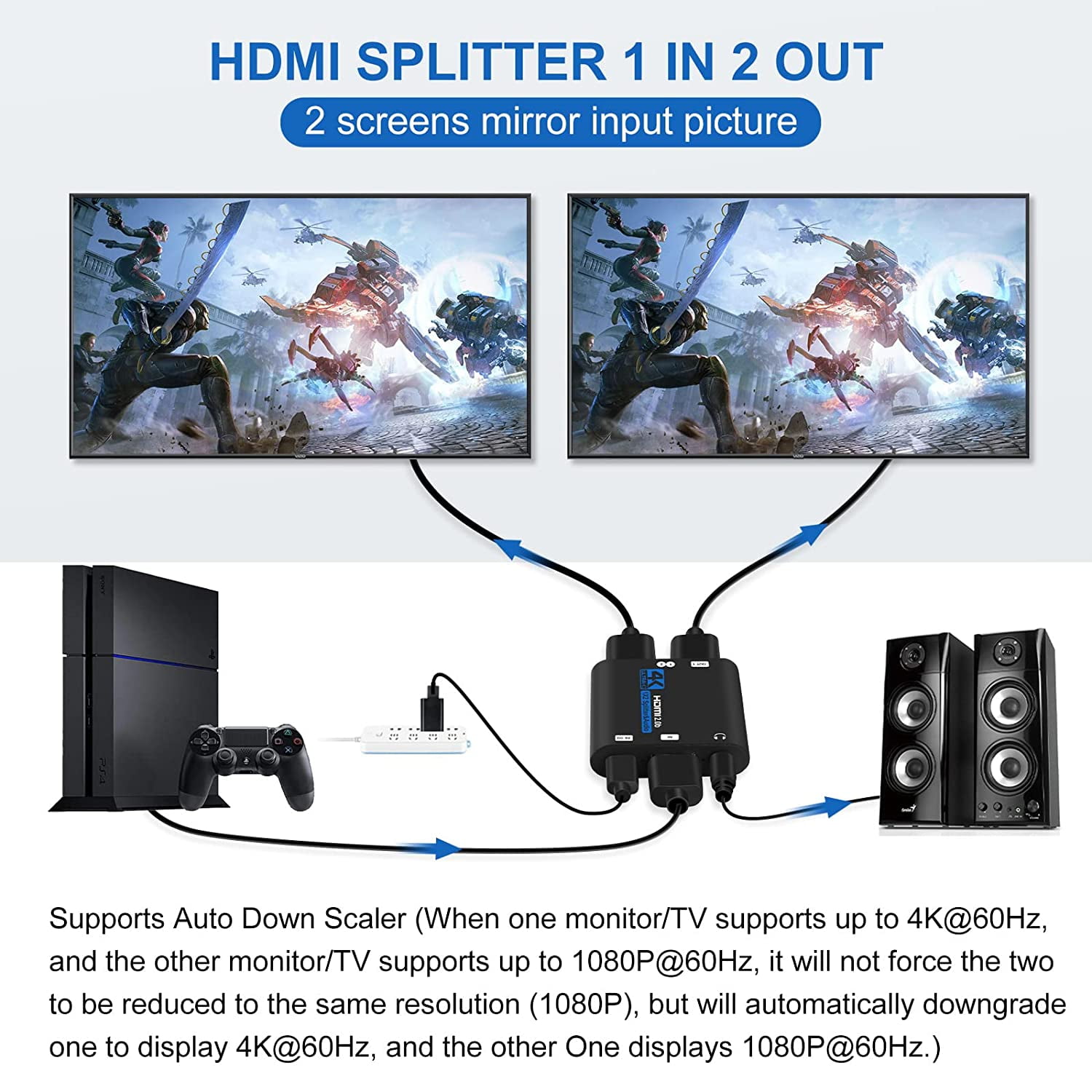 Monitor Split4k Hdmi Splitter 1x2 - Male-female Dual Monitor