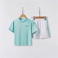thumbnail image 2 of Babcutegg Kids Short Sleeve Round Neck Breathable Top & Elastic Waist Shorts Set – Lightweight Sporty Matching Outfit for Boys and Girls Mint Green Size 6-7, 2 of 10