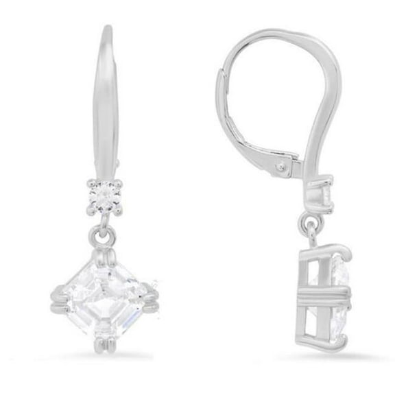 Womens Sterling Silver Asscher-Cut Cubic Zirconia Dangle Leverback Earrings
