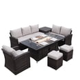 thumbnail image 3 of Direct Wicker 7-Piece Rattan Patio Conversation Sofa Set with Rectangle Fire Pit Table - Brown, 3 of 9