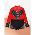 thumbnail image 5 of DPOIS Kids Girls Rhinestone Shiny Long Sleeve Gymnastic Leotard Dance Skating Unitard Biketard with Hair Scrunchie Red 16, 5 of 7