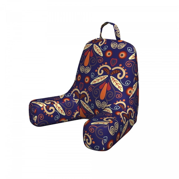 Boho Reading Pillow Cover, Art Prehistoric Funky Style Quirky Forms Leaves Folk Design Repetition, Unstuffed Printed Bed Rest Case from Soft Fabric, Small, Indigo Orange Burgundy, by Ambesonne