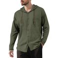 thumbnail image 2 of Men’s Hooded Long Sleeve T-Shirt Solid Color Cotton Linen Casual Spring Summer Top, 2 of 3