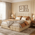 thumbnail image 4 of Full Lift Up Storage Bed Frame, Upholstered Platform Bed with Wingback Headboard, Hydraulic Lift Support, Wood Slats, No Box Spring Needed, Beige, 4 of 5