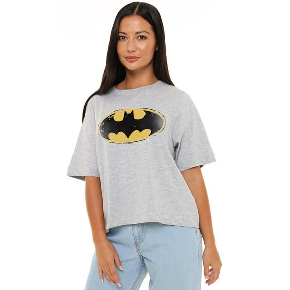 Batman Distressed Shield Women's Boxy Cropped T-Shirt Casual Graphic Tee