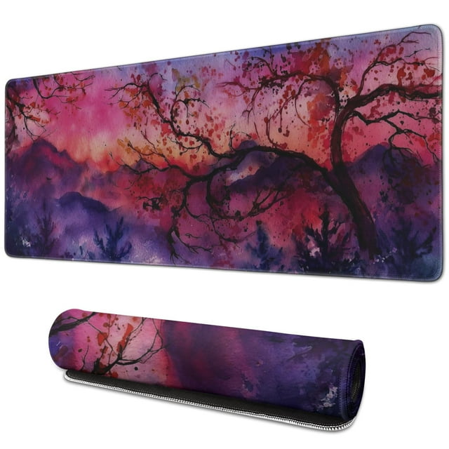Tapis de Souris de Bureau Arbres Rouges Imperméable Lavable pour Bureau Maison Travail Gaming Base en Caoutchouc Tapis de Souris avec Bords Cousus 31.5x11.8 Pouces