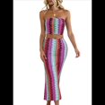 thumbnail image 1 of Conjunto de Dos Piezas de Vestido Tubo con Rayas de Colores para Mujer de Verano Púrpura S, 1 of 10