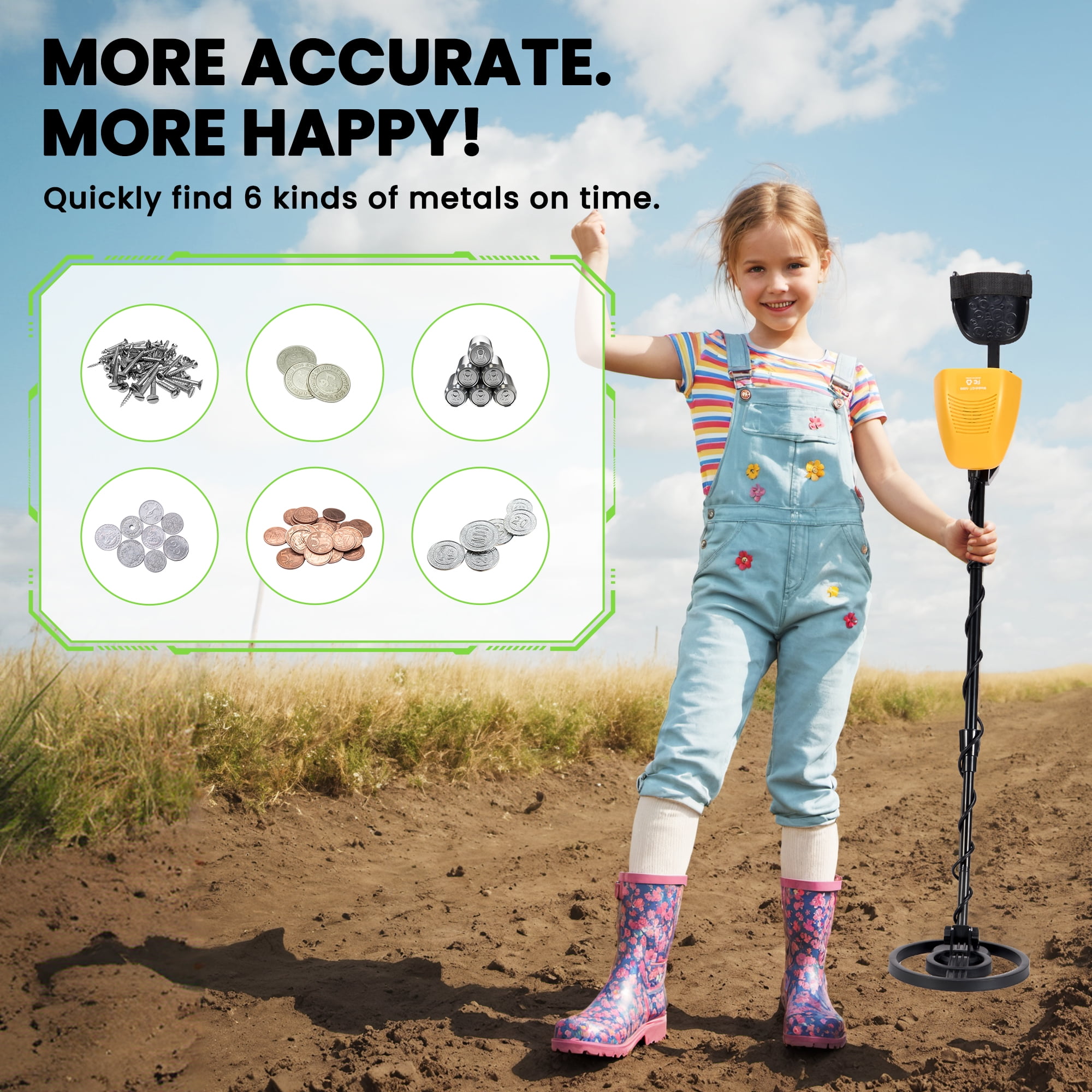 Naipo Metal Detector, Adjustable 30" to 42" Metal Detector for Kids with LED Display Lightweight Kids Metal Detector Kit with 8” Waterproof Search Coil, Gift for Boys & Girls, Green