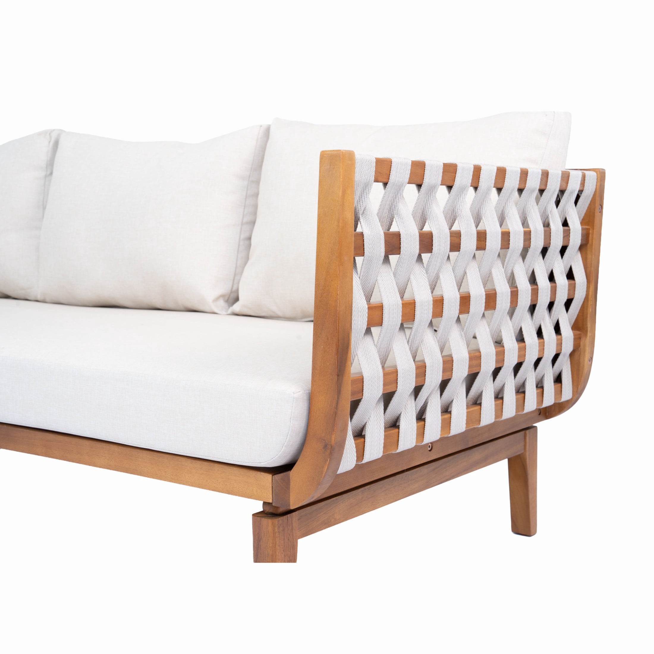 Christopher Knight Home 4-Piece Boho Wood Outdoor Conversation Set with Coffee Table, Beige Cushions, Teak