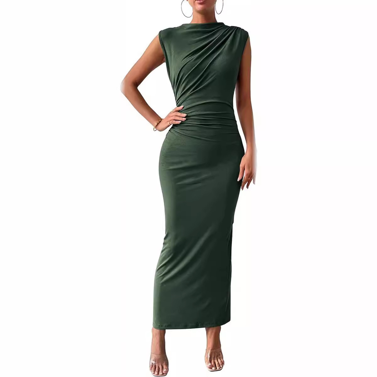 Europe and the United States   women‘s clothing  shein sleeveless back split pleated tight dress