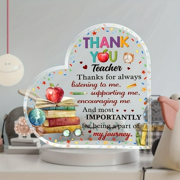 Acrylic Thank You Teacher Appreciation Desk Ornament - Vibrant Colorful With Books & Apple Perfect Gift For Men & Women Ideal For Graduation & Thanksgiving Decor Teacher Appreciation Day Gift