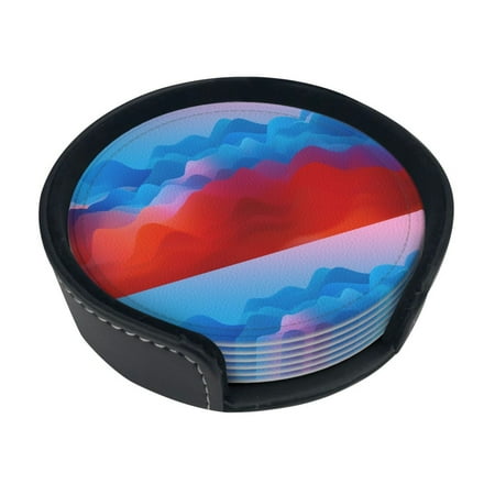 

Round Pu Leather Coaster Rich Color Abstraction Heat - Resistant Beverage Cup Mat-Fancy Decor For Kitchen Office Dining Room Table - Drink Protector 6-Slice