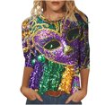 thumbnail image 1 of Penkiiy Blouse Carnaval pour Femmes Mardi Gras Mode Imprimée Décontractée Col Rond Manches 3/4 T-shirt Blouse m Multicolore, 1 of 5