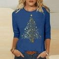 thumbnail image 2 of Womens Summer Tops Women's T-Shirts Festive Tree Design with 3/4 Sleeve Round Neck Top for Women Blue XL, 2 of 4