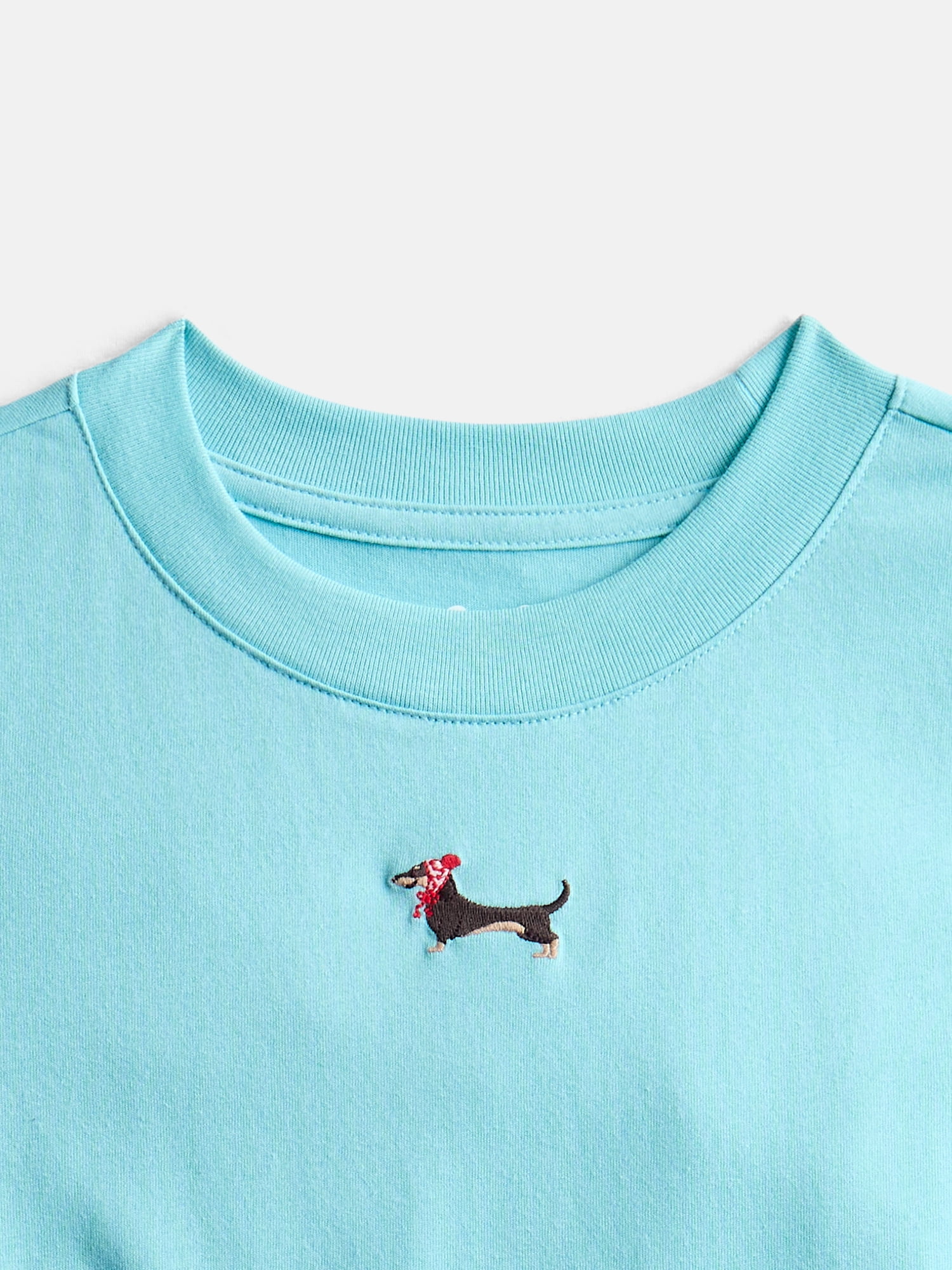Wonder Nation Girls' Embroidered Icon Tee with Short Sleeves, Sizes 4-18 & Plus