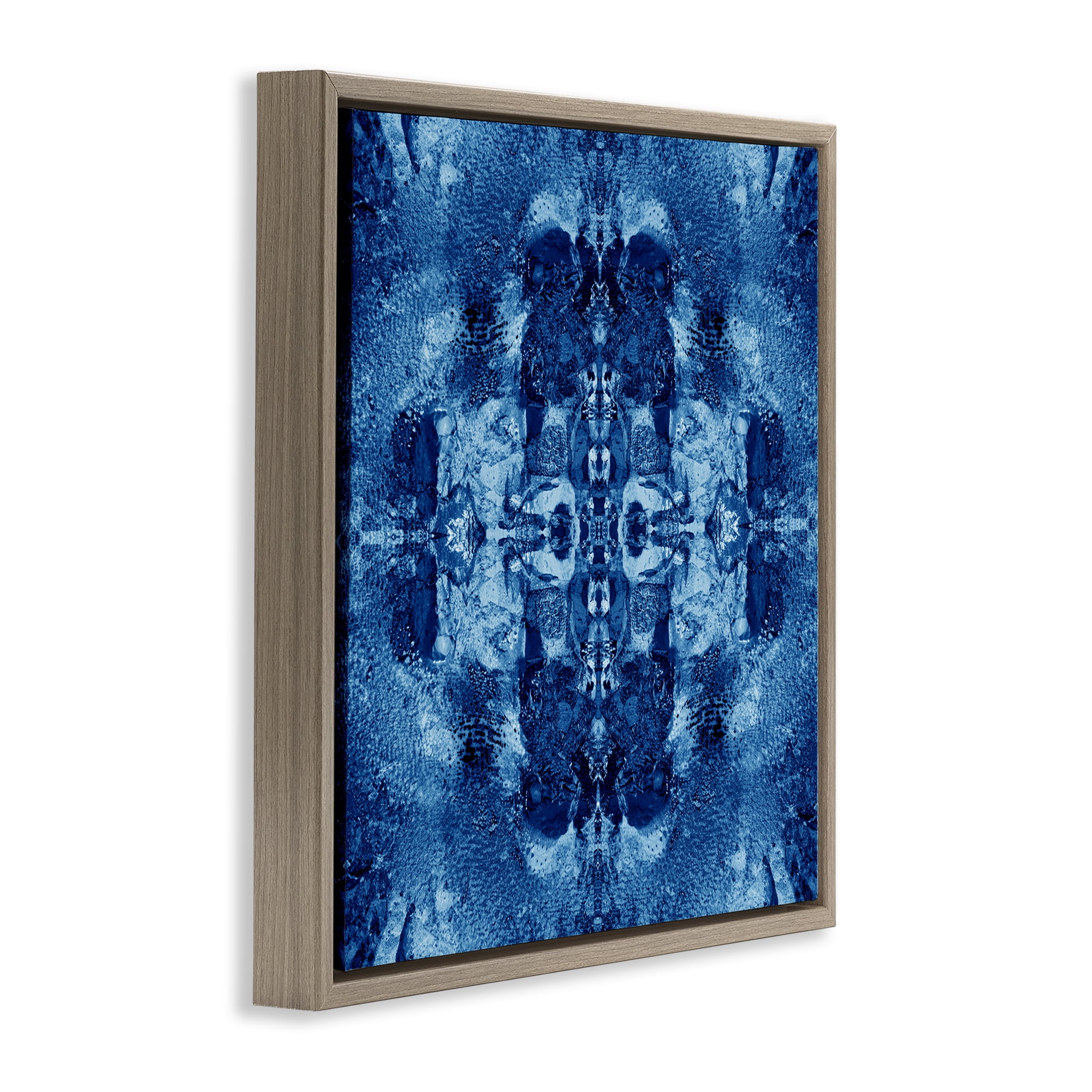 Stupell Industries Blue Mirrored Pattern Abstract Painting Brown Floater Framed Canvas Art Print Wall Art, 18 x 18