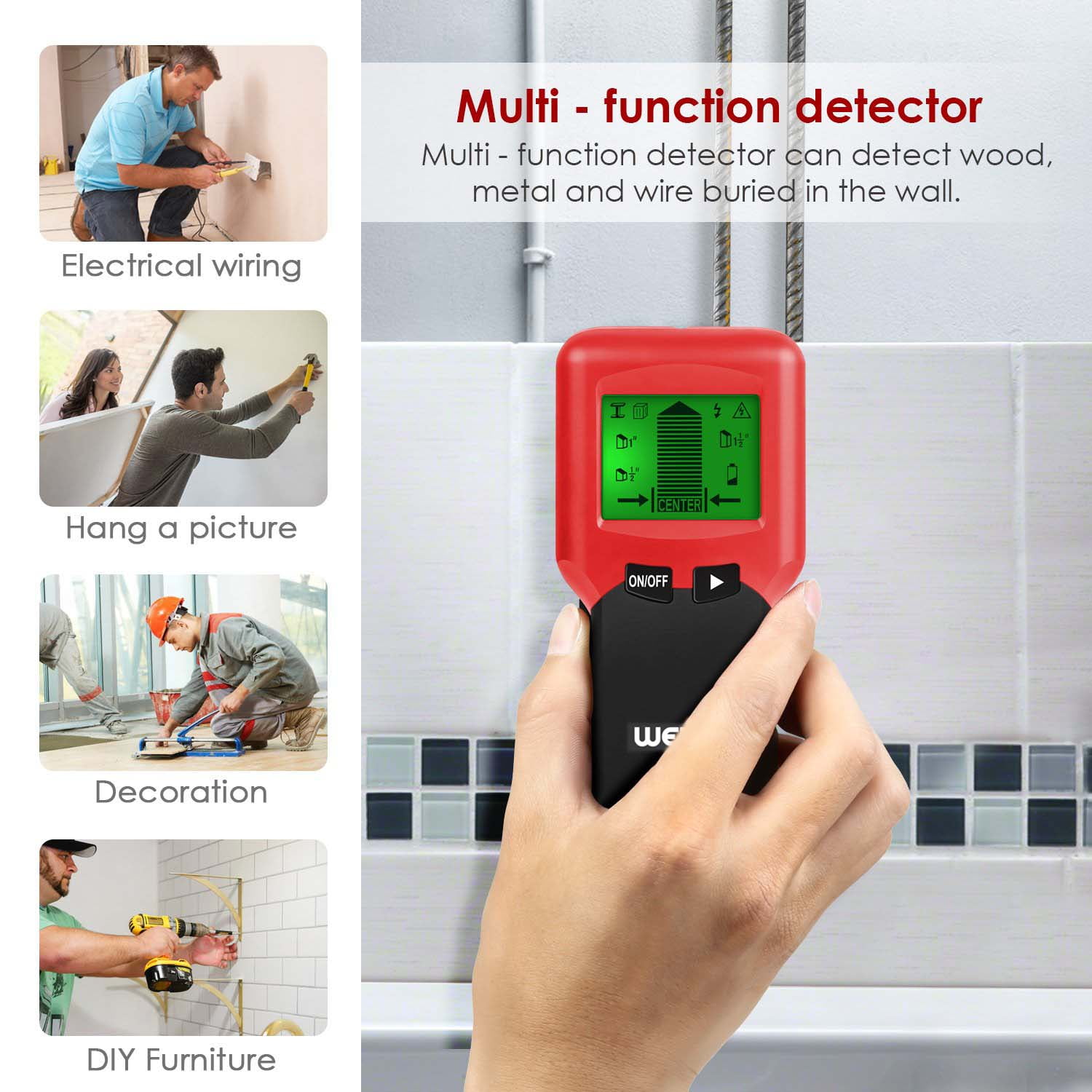 welquic stud finder tool, magnetic stud finder and level wall stud sensor scanner detector with lcd display, 3 in 1 metal ac live wire detector for ac bosch wall scanner singa z 3 in 1 lcd digital stud finder