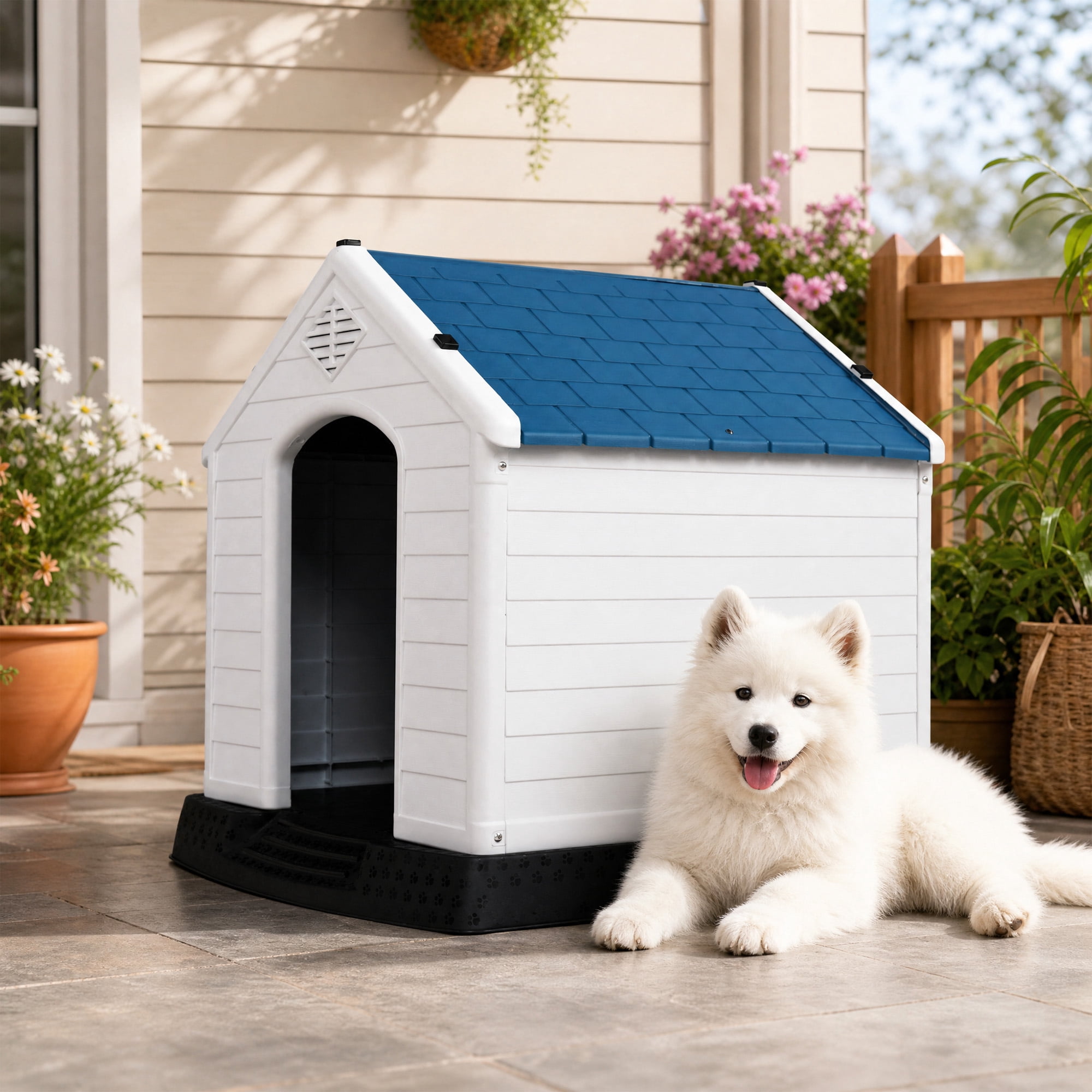 LIVIZA Plastic Dog House Outdoor Indoor for Small Medium Larige Dogss with Ventilation System and Fastening Device