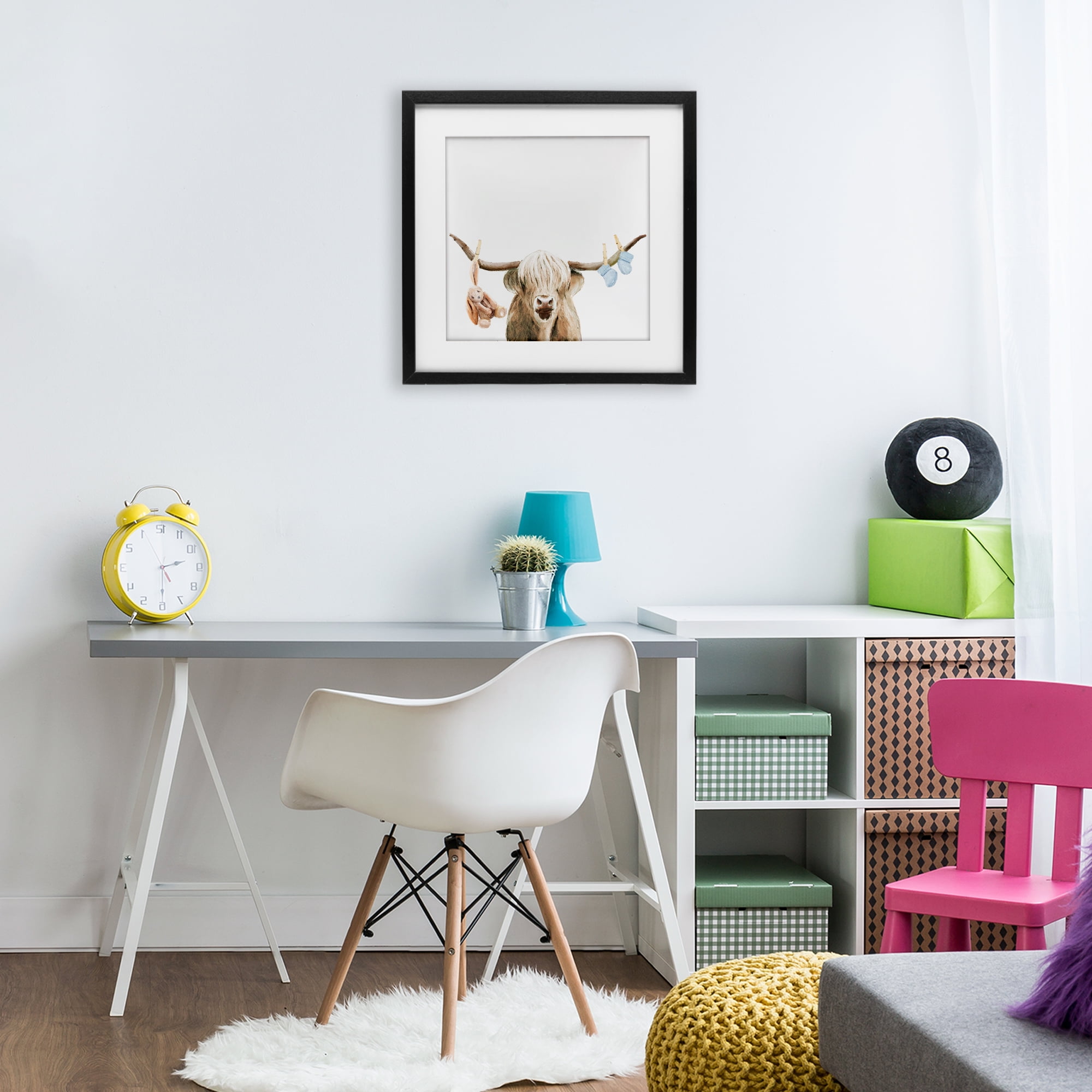Highland Cow Baby Boy Black Framed Print Under Glass, design by Ali Lynne