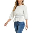 thumbnail image 4 of INSPIRE CHIC Women's Peplum Tops Puff Half Sleeve Smocked Waist Blouse L Beige, 4 of 6