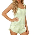 thumbnail image 4 of jobturf Plaid Pajamas for Women 2 Piece Sets Cute Ruffle Sleeve Lounge Set Scoop Neck Tank Top and Shorts Matching Pj Outfits S-XXL, 4 of 5