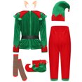 thumbnail image 4 of Conjunto de disfraz de elfo de Navidad para niños, camiseta con pantalones, sombrero, cinturón con orejas de elfo de silicona, medias y fundas para zapatos, 7 Uds., 4 of 5