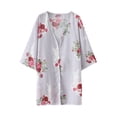 thumbnail image 3 of Sedceaty Women Swimsuit Cover Up, Summer Bikini Beachwear Dress Kimono Cardigan Rose Pattern Long Sleeve Beach Cover Up Tops, 3 of 9