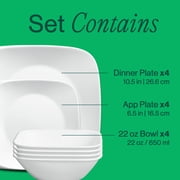 (2 pack) Corelle®- Classic, Pure White Square 12-Piece Dinnerware Set