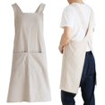 thumbnail image 1 of Kitchen Cooking Aprons Linen Cross Back for Men with Pockets for Baking Painting Gardening Cleaning Khaki, 1 of 6