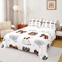 Manfei Happy Halloween Full Size Sheets,Cartoon Ghost Bowknot Bed Sheets,Spooky Spider Webs Sheet Sets For Kids Girls,Breathable Home Decor,4pcs